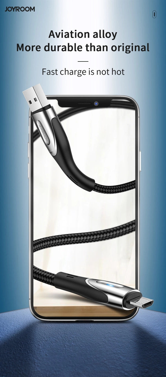 Joyroom Sharp Series S-M411 USB-A / micro USB 3A 2m Cable with Charging Indicator - Black_7