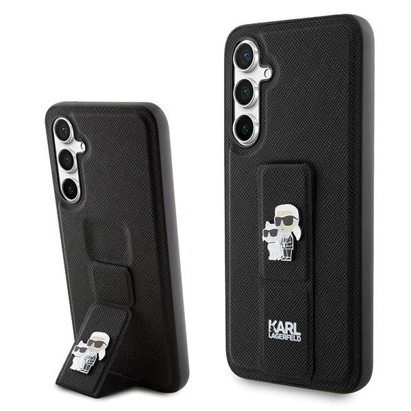 Karl Lagerfeld Gripstand Saffiano Karl&Choupette Pins case for Samsung Galaxy S23 FE - black_0