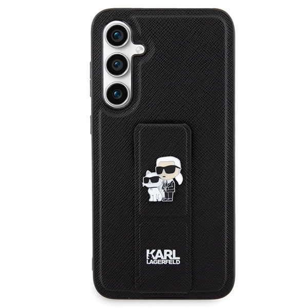 Karl Lagerfeld Gripstand Saffiano Karl&Choupette Pins case for Samsung Galaxy S23 FE - black_2