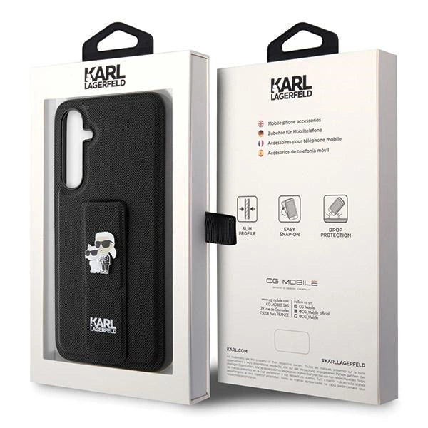 Karl Lagerfeld Gripstand Saffiano Karl&Choupette Pins case for Samsung Galaxy S23 FE - black_6