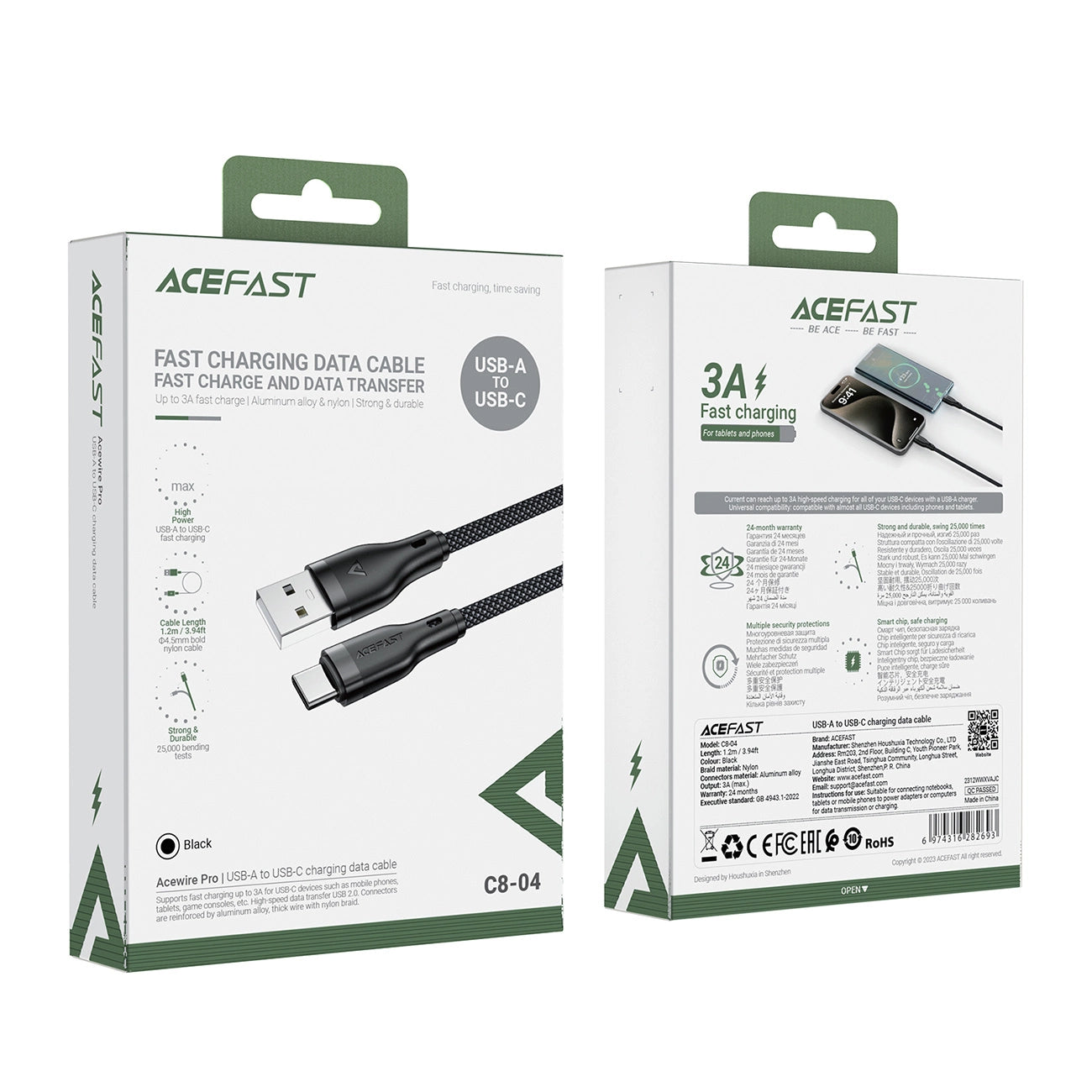 Acefast C8-04 USB-A / USB-C 3A cable 1.2m - black_4