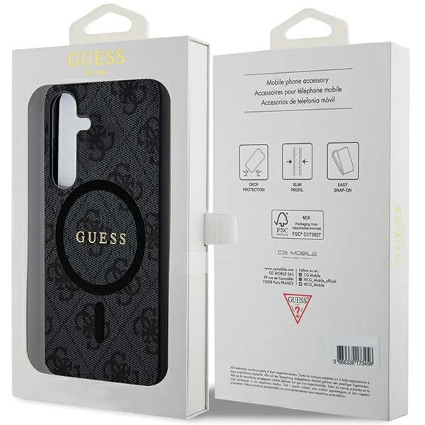 Guess 4G Collection Leather Metal Logo MagSafe Case for Samsung Galaxy S24+ - Black_6