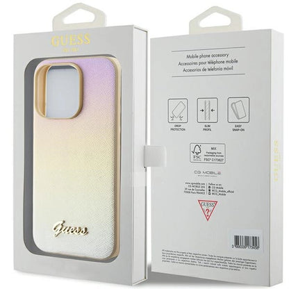 Guess Saffiano Iridescent Script case for iPhone 14 Pro - gold_7