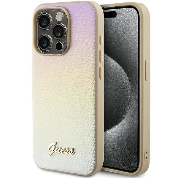 Guess Saffiano Iridescent Script case for iPhone 14 Pro Max - gold_0