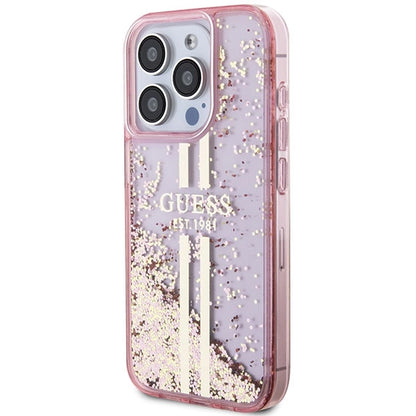 Guess Liquid Glitter Gold Stripes case for iPhone 15 Pro - pink_1