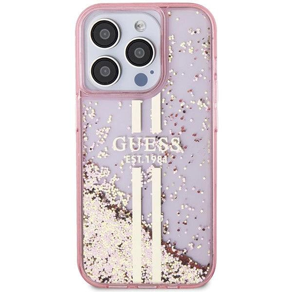 Guess Liquid Glitter Gold Stripes case for iPhone 15 Pro - pink_2