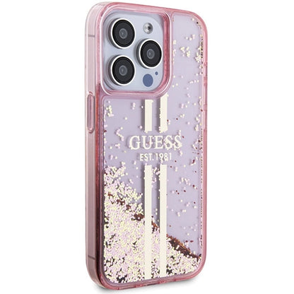Guess Liquid Glitter Gold Stripes case for iPhone 15 Pro - pink_3