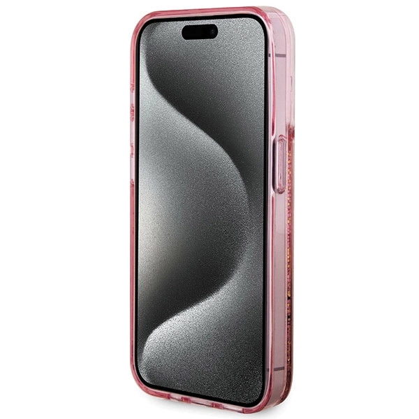 Guess Liquid Glitter Gold Stripes case for iPhone 15 Pro - pink_4