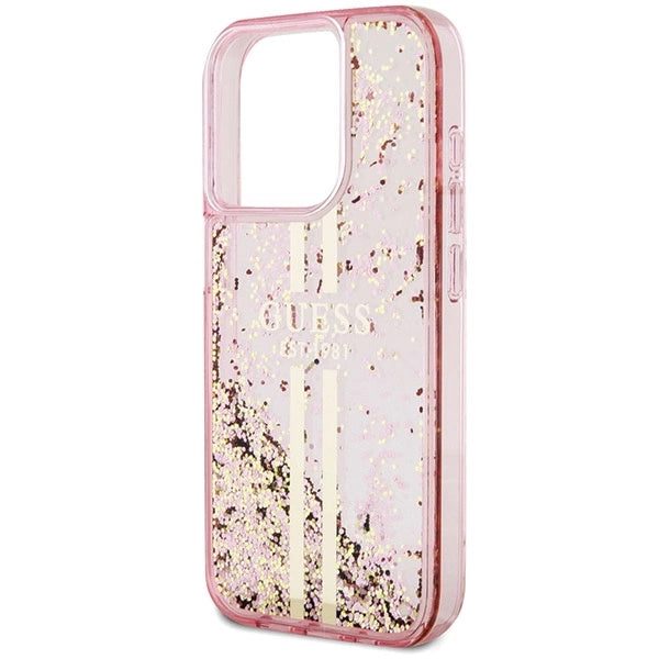 Guess Liquid Glitter Gold Stripes case for iPhone 15 Pro - pink_5