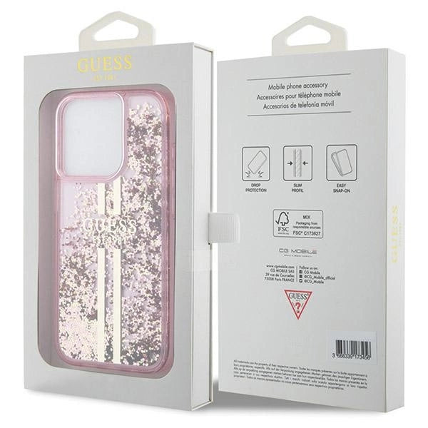 Guess Liquid Glitter Gold Stripes case for iPhone 15 Pro - pink_6