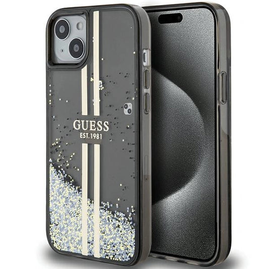 Guess Liquid Glitter Gold Stripes case for iPhone 15 Plus / 14 Plus - black_0