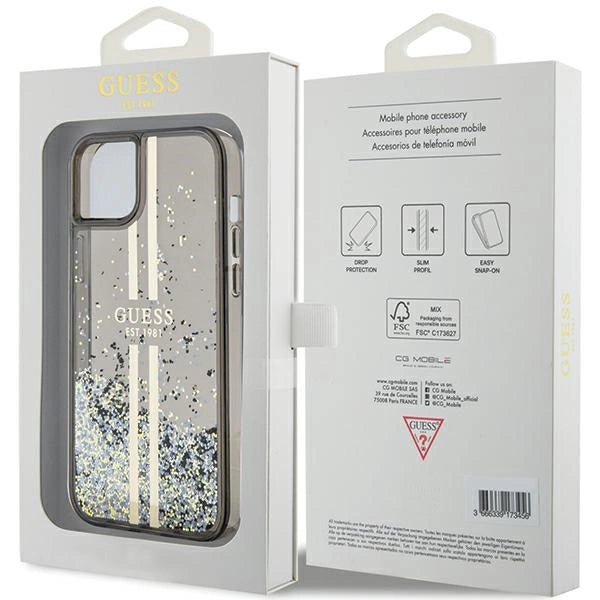 Guess Liquid Glitter Gold Stripes case for iPhone 15 Plus / 14 Plus - black_7