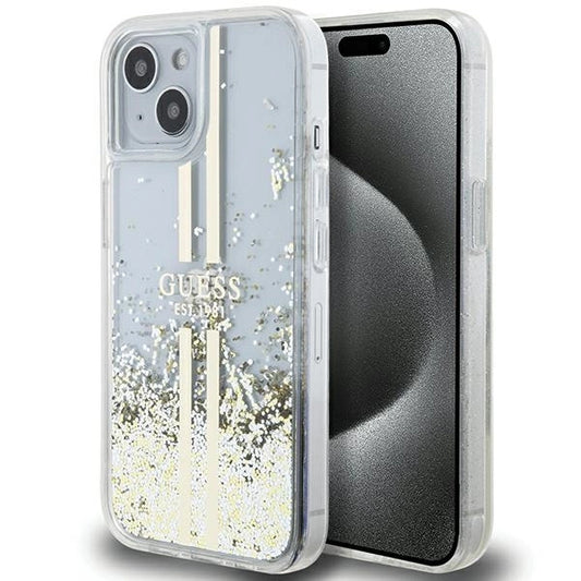 Guess Liquid Glitter Gold Stripes case for iPhone 15 Plus / 14 Plus - transparent_0