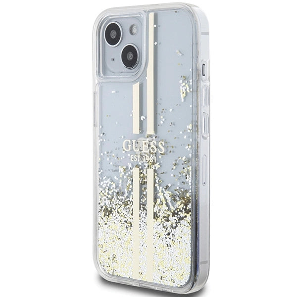 Guess Liquid Glitter Gold Stripes case for iPhone 15 Plus / 14 Plus - transparent_1