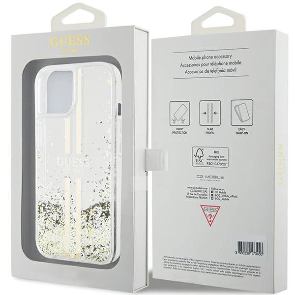 Guess Liquid Glitter Gold Stripes case for iPhone 15 Plus / 14 Plus - transparent_7