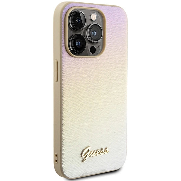 Guess GUHCP15XPSAIRSD iPhone 15 Pro Max 6.7" gold/gold hardcase Saffiano Iridescent Script_3