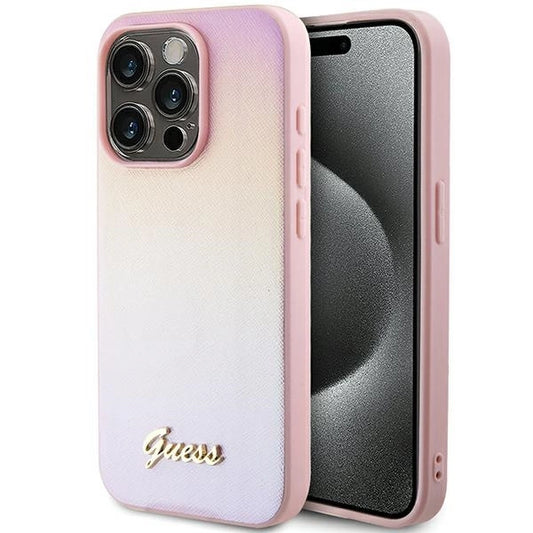 Guess GUHCP15XPSAIRSP iPhone 15 Pro Max 6.7" pink/pink hardcase Saffiano Iridescent Script_0