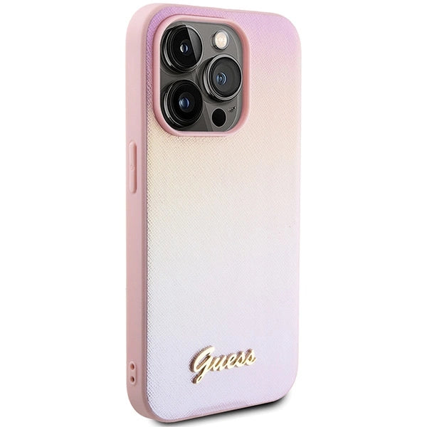 Guess GUHCP15XPSAIRSP iPhone 15 Pro Max 6.7" pink/pink hardcase Saffiano Iridescent Script_3