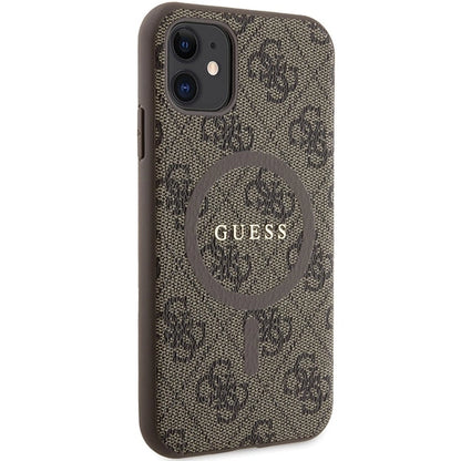 Guess GUHMN61G4GFRW iPhone 11 6.1" / Xr brown/brown hardcase 4G Collection Leather Metal Logo MagSafe_3