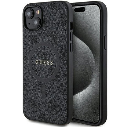 Guess 4G Collection Leather Metal Logo MagSafe Case for iPhone 14/15/13 - Black_0