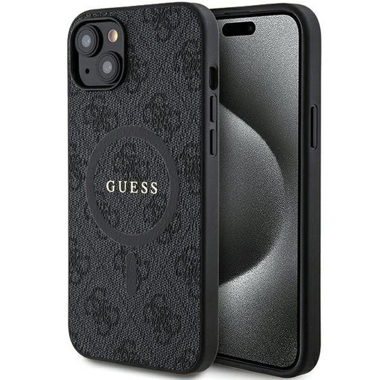 Guess 4G Collection Leather Metal Logo MagSafe Case for iPhone 14/15/13 - Black_0