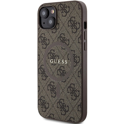 Guess 4G Collection Leather Metal Logo MagSafe Case for iPhone 14/15/13 - Brown_1