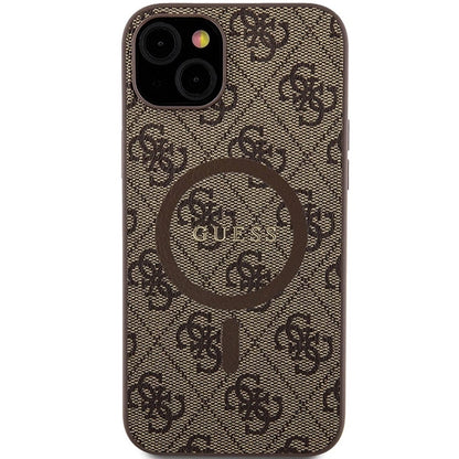Guess 4G Collection Leather Metal Logo MagSafe Case for iPhone 14/15/13 - Brown_2