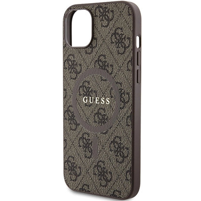 Guess 4G Collection Leather Metal Logo MagSafe Case for iPhone 14/15/13 - Brown_5
