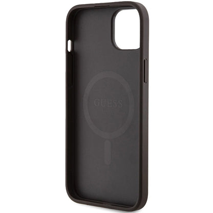 Guess 4G Collection Leather Metal Logo MagSafe Case for iPhone 14/15/13 - Brown_6
