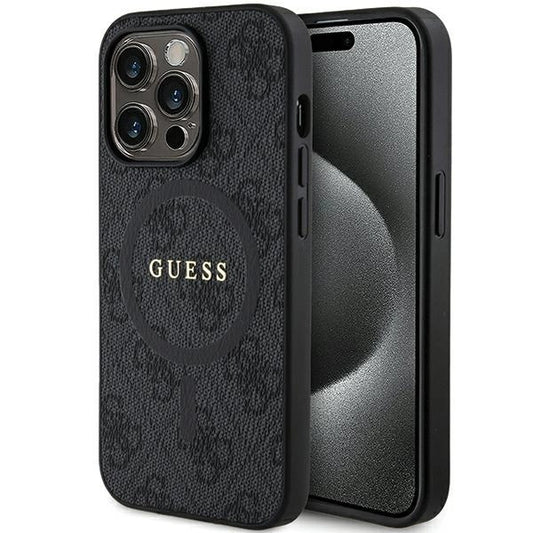 Guess 4G Collection Leather Metal Logo MagSafe Case for iPhone 14 Pro Max - Black_0