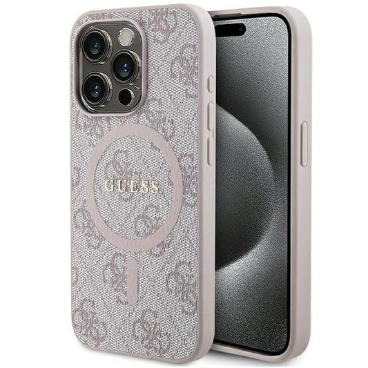Guess 4G Collection Leather Metal Logo MagSafe Case for iPhone 14 Pro Max - Pink_0
