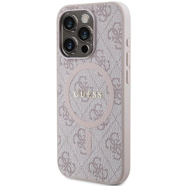 Guess 4G Collection Leather Metal Logo MagSafe Case for iPhone 14 Pro Max - Pink_1