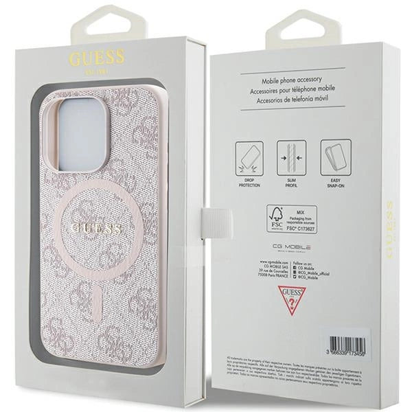 Guess 4G Collection Leather Metal Logo MagSafe Case for iPhone 14 Pro Max - Pink_7