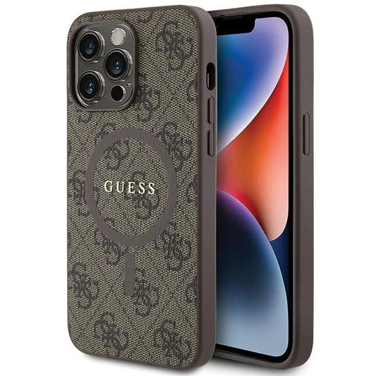 Guess 4G Collection Leather Metal Logo MagSafe Case for iPhone 14 Pro Max - Brown_0