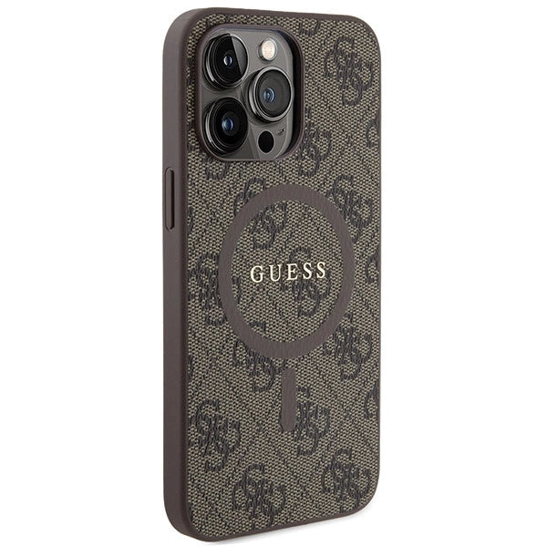 Guess GUHMP15LG4GFRW iPhone 15 Pro 6.1" brown/brown hardcase 4G Collection Leather Metal Logo MagSafe_3