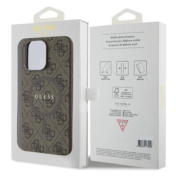 Guess GUHMP15LG4GFRW iPhone 15 Pro 6.1" brown/brown hardcase 4G Collection Leather Metal Logo MagSafe_7