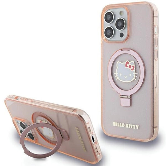 Hello Kitty Ring Stand Glitter Electrop Logo MagSafe Case for iPhone 15 Pro Max - Pink_0