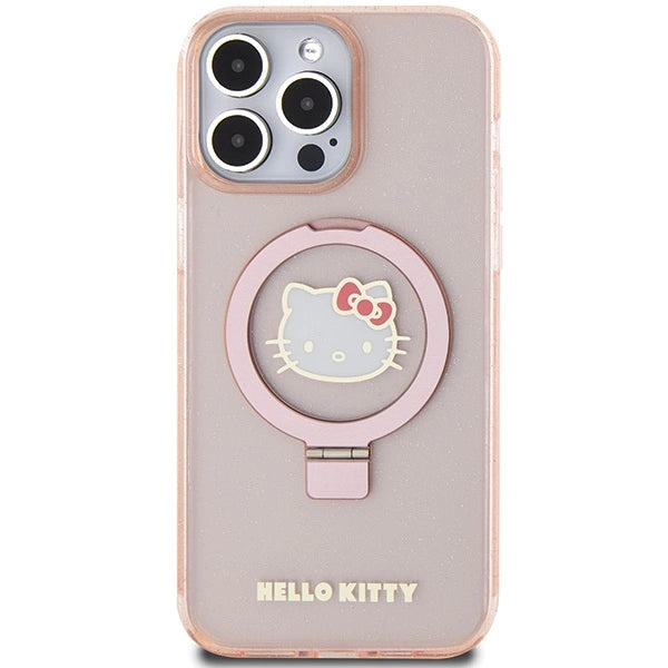 Hello Kitty Ring Stand Glitter Electrop Logo MagSafe Case for iPhone 15 Pro Max - Pink_2
