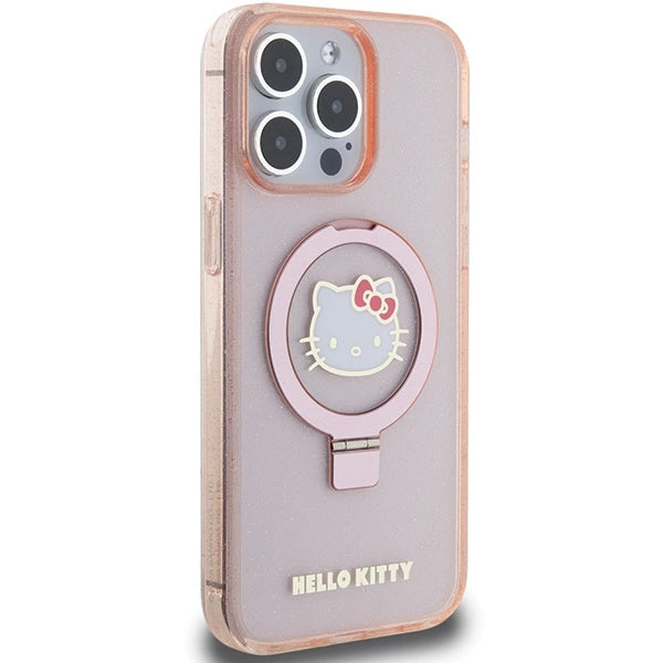 Hello Kitty Ring Stand Glitter Electrop Logo MagSafe Case for iPhone 15 Pro Max - Pink_3