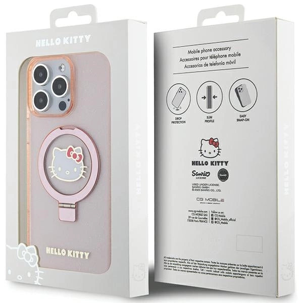 Hello Kitty Ring Stand Glitter Electrop Logo MagSafe Case for iPhone 15 Pro Max - Pink_7