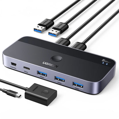 Ugreen CM662 USB 3.0 switch 2-in-4 switch + 2x USB-A cable - black_0
