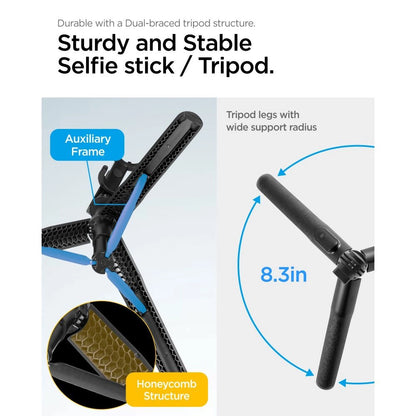 Spigen S560W Bluetooth Selfie Stick with Tripod - Black_13