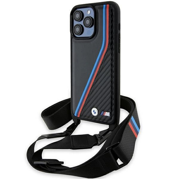 BMW M Edition Carbon Tricolor Lines &amp; Strap case for iPhone 15 Pro - black_0