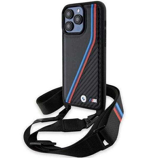 BMW M Edition Carbon Tricolor Lines &amp; Strap case for iPhone 15 Pro - black_0