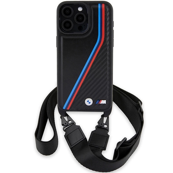 BMW M Edition Carbon Tricolor Lines &amp; Strap case for iPhone 15 Pro - black_1