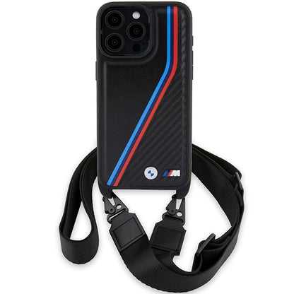 BMW M Edition Carbon Tricolor Lines &amp; Strap case for iPhone 15 Pro - black_1
