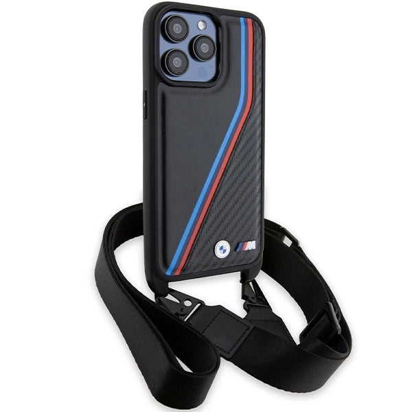 BMW M Edition Carbon Tricolor Lines &amp; Strap case for iPhone 15 Pro - black_2