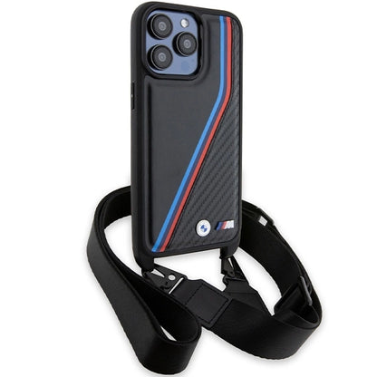 BMW M Edition Carbon Tricolor Lines &amp; Strap case for iPhone 15 Pro - black_2