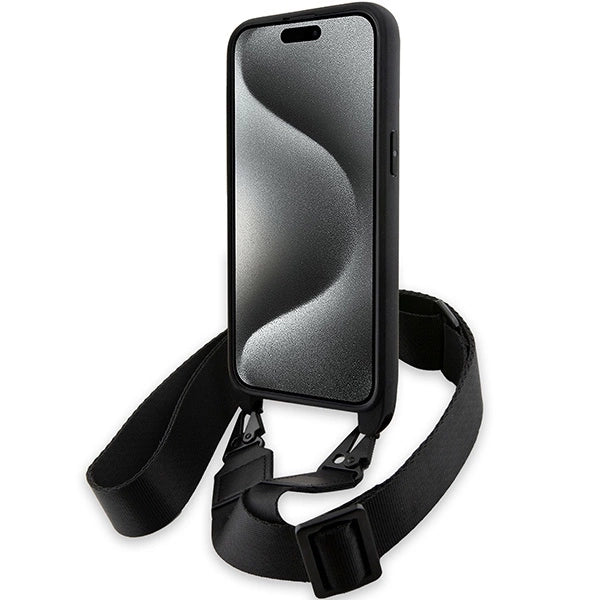 BMW M Edition Carbon Tricolor Lines &amp; Strap case for iPhone 15 Pro - black_3