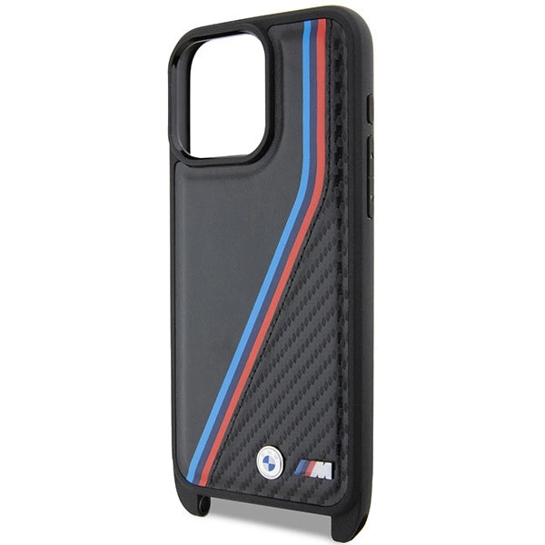 BMW M Edition Carbon Tricolor Lines &amp; Strap case for iPhone 15 Pro - black_4